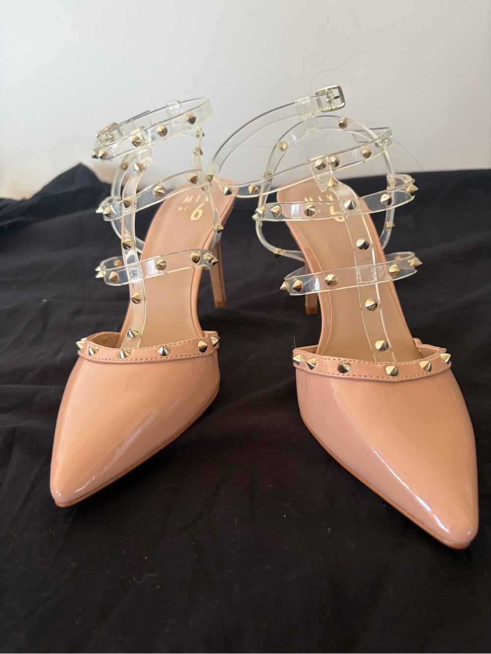 Mix No. 6 Nude Studded Clear Strap Heels Size 10